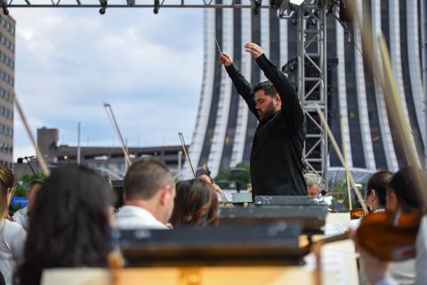 Photo of RPO conductor during a performance at Parcel 5.