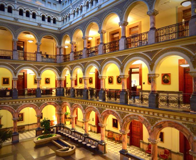 Photograph from inside the Rochester City Hall atrium.