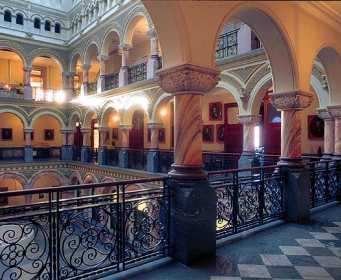 A photography from the second floor inside the atrium at Rochester City Hall.