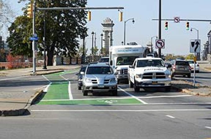 Photo of a bike box in Rochester.